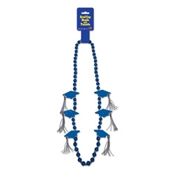 Blue Grad Cap Beads with Silver Tassels