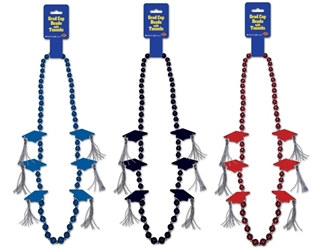 Grad Cap Beads with Silver Tassels (Choose Color)