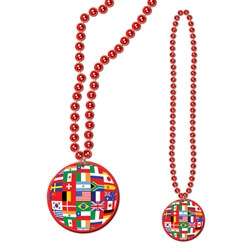 Red Beads with International Flag Medallion (1/pkg)