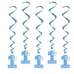 Blue 1st Birthday Whirls (5/pkg)