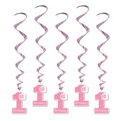 Pink 1st Birthday Whirls (5/pkg)