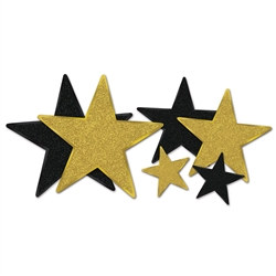 Black and Gold Glittered Star Cutouts (6 Stars Per Package)