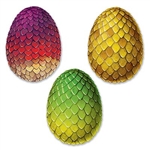 The Dragon Egg Cutouts are made of cardstock and printed on two sides. They measure 17 inches tall and 12 1/2 inches wide. Contains three (3) per package.