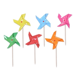 These fun, colorful Pinwheel Picks will add to any outdoor summer party. The package has yellow, light blue, green, pink, red and orange pinwheels, adding plenty of vibrant colors to the gathering. Comes with a total of 24 pinwheels per package.