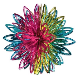 Add a pop of color to any themed party with these Metallic Starburst Balls. The bright, metallic colors of this product make an eye-catching hanging decoration that everyone will love. Each starburst measures 12 inches. 2 per pack.