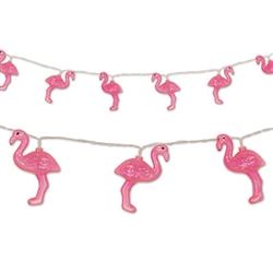 These Flamingo String Lights will surely be the hit of your tropical or luau theme party. The entire string of lights measure six feet in length and the battery-operated lights require 2-AA batteries (not included). Comes one string of lights per package.