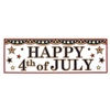 The 4th Of July Sign Banner is made of an all-weather plastic material and measures 21 inches by 5 feet. Its red, white, and blue and reads Happy 4th of July and decorated with stars. One per package.