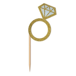 Diamond Ring Cupcake Toppers will put a little bling on everything! 3-inch wooden food picks topped with a glittery card stock gold and silver ring are perfect for most any finger food or sweet treat. Pack includes 24 picks. Perfect for engagement parties