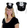 The Police Hat Headband is a black fabric hat with a silver badge that reads "Special Police" connected to a standard black headband. Hat measures approximately 4 inches high. Fits full adult head size. One size fits most. One per package. No returns.
