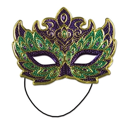 his mask is an elegant, festive mix of purple, gold and green. It's a very comfortable mask that even has an elastic strap attached to the back, which will help keep the mask on all night.