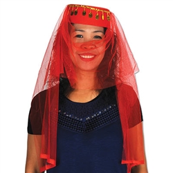 Take your outfit, and dancing, to the next level when you rock this Arabian Dancer Hat on the dance floor. The hat is covered with red netting-like material and features some gold sequins to give it some extra pop. Comes one hat per package.