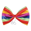 The Jumbo Rainbow Bow Tie is a colorful accessory for any ensemble. The array of vibrant colors include green, red, yellow, purple, and blue. Made of soft plush material with an elastic band attached. Great for a carnival, circus, or any party. No returns
