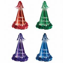 Fringed Foil Happy Birthday Party Hats, 13in