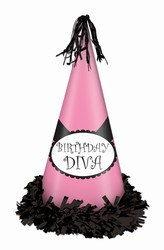 Fringed Foil Birthday Diva Party Hat