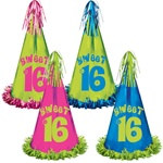 Fringed Foil Sweet 16 Birthday Party Hat (1/pkg)