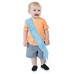 This blue 1st Birthday Satin Sash is a great party accessory to commemorate the special day of a child's first birthday. The package includes one blue satin sash measuring 2 3/4 inches by 19 1/4 inches, as well as a hook and loop fastener.