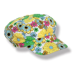 You'll be the grooviest one at the party with our Fabric 60's Flower Print Hat!  This vibrantly colored hat features multi-colored flowers and sparkle dots on a white cloth background.