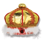 Now anyone can be party royalty!  Our Fabric King's Crown will be the crowning piece of your royal costume! One size fits most, this crown looks regal in gold with red and gold details.  Stands approximately 6.5 inches tall.