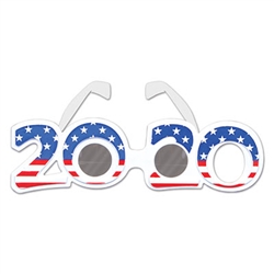 Looking for a timely way to show off your patriotic pride, support your party, or just have fun?  These 2020 Patriotic Plastic Eyeglasses are just what you're looking for!  One size fits most.  Glasses are 8.25" wide by 2.25" tall.