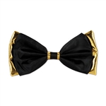 Add a fun touch of nostalgia to your Great 20's themed party with this Black and Gold Fabric Bow Tie.  With the attached elastic it's easy to put on and take off and would make a great addition to a party favor bag.  7 inches wide by 3 1/2 inches tall.