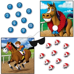 You'll be off to the races with this fun 2-in-1 Horse racing party game!  Choose your challenge: Pin the derby helmet on the jockey or the ribbon on the horse.  There can only be one winner but everyone is guaranteed to have fun!