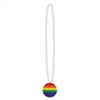 White Beads w/Printed Rainbow Medallion