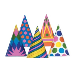 Bulk Assorted Paper Party Hats (sold 144 per box)