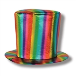 Wear a rainbow on your head with this Fabric Rainbow Hat. Great for retro parties, rainbow themes and even just for fun!  One size fits most, brim is approximately 1' in diameter, crown stands 8" tall.