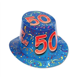 Blue Happy 50 Birthday Hi-Hat (sold 25 per box)
