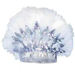 Silver Prismatic Tiara with White Feathers (sold 50 per box)