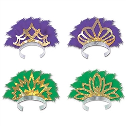 Mardi Gras Feathered Tiaras (sold 25 per box)