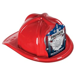 Red Junior Firefighter Hat (Silver Serve and Protect Shield)