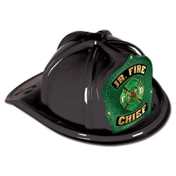 Black Junior Firefighter Hat (Green Shield)