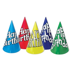 Happy Birthday Hats, 5 colors (sold 144 per box)