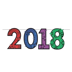 Printed on one side of cardstock material, this glittered 2018 streamer features a star design on each number and each number is varied in color. Perfect for a graduation party as well, attach this to your walls, entrance way, or table. One per Package.