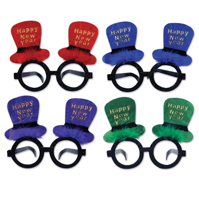 New Year Top Hat Glasses (1/Pkg) (Assorted Colors)