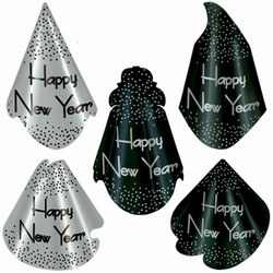 Sparkling Black and Silver New Year Hats (sold 50 per box)