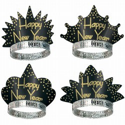 Sparkling Black and Gold New Year Tiaras (sold 50 per box)