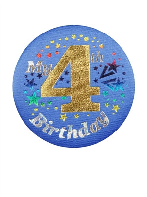 Blue My 4th Birthday Satin Button