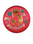 Red My 5th Birthday Satin Button