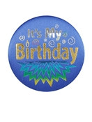 Blue It's My Birthday Satin Button