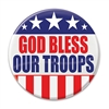 Show tour thanks and well wished for those who serve with this "God Bless Our troops" Button! 
These patriotic pins are a fun and colorful way to show your appreciation for all they do.
Pins measure 2 inches in diameter and come 1 per package.