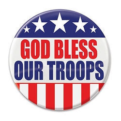 Show tour thanks and well wished for those who serve with this "God Bless Our troops" Button! 
These patriotic pins are a fun and colorful way to show your appreciation for all they do.
Pins measure 2 inches in diameter and come 1 per package.