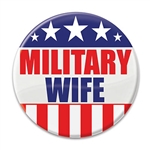 Let the world know how proud you are of your spouse with these great "Military Wife" Buttons! 
These patriotic pins are a fun and colorful way to show your appreciation for all they do.
Pins measure 2 inches in diameter and come 1 per package.