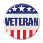 Let the world know how proud you are of your service to our country, wear this "Veteran" Button with prdides! 
These patriotic pins are a fun and colorful way to let others know you've done your duty.
Pins measure 2 inches in diameter.