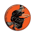 Vintage Halloween Flying Witch Button