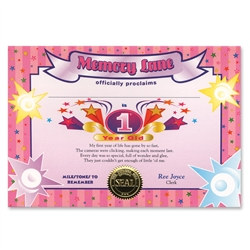 One Year Old Girl Award Certificates