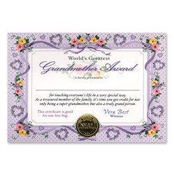 World's Greatest Grandmother Award Certificates