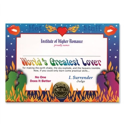 World's Greatest Lover Award Certificates