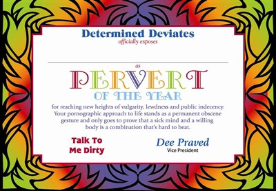 Pervert Of The Year Certificate